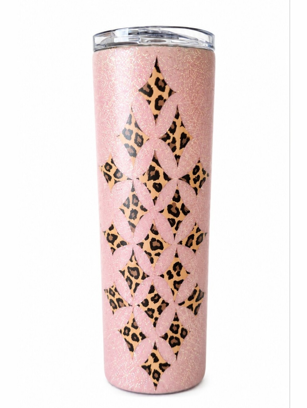 Handmade 20oz Skinny Tumbler Pink Glitter Leopard Print Stainless Steel Cup - Picture 2 of 6